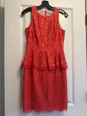 Eliza J Coral Floral Lace Peplum Sheath Dress size 2P